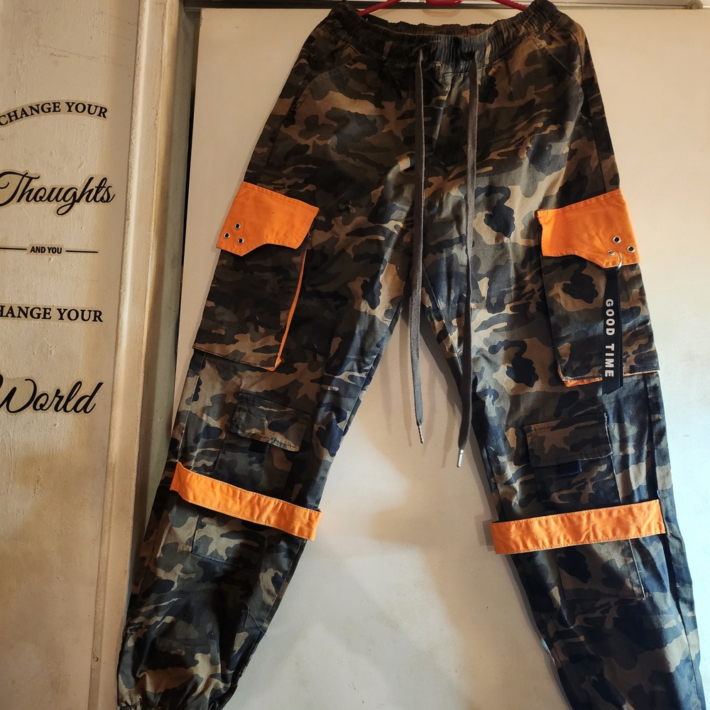 Women's Camouflage Cargo Pants with Orange Details